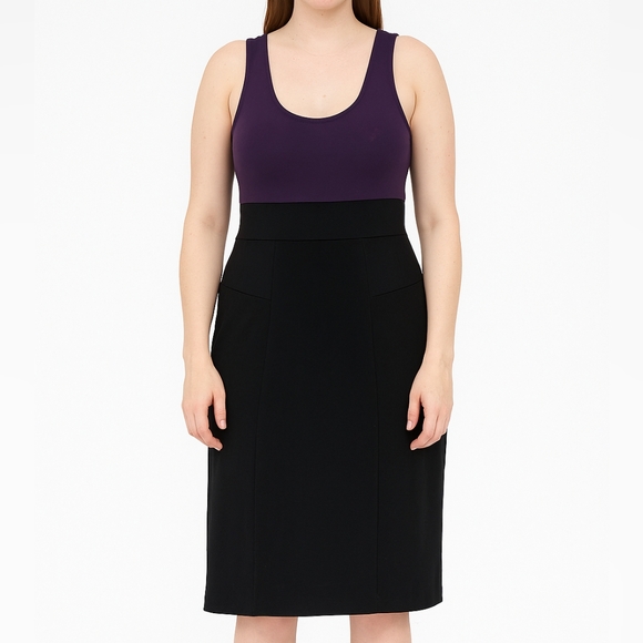 Theory Dresses & Skirts - Theory Size 8 Purple Black Color Block Sheath Midi Dress Sleeveless Scoop Neck